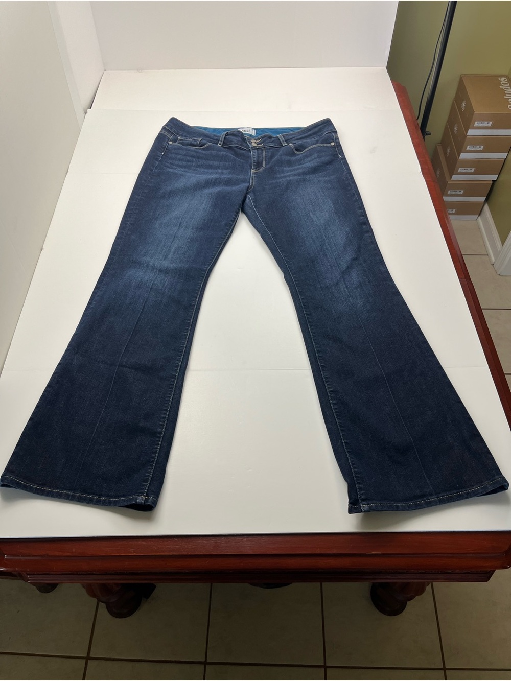 Paige Hidden Hills Bootcut Women’s Dark Blue Super-McKinley Denim Jeans Size 34